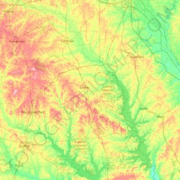 Mapa topográfico Shelby, altitud, relieve