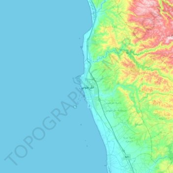 Mapa topográfico Tartús, altitud, relieve