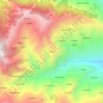 Mapa topográfico Gion, altitud, relieve