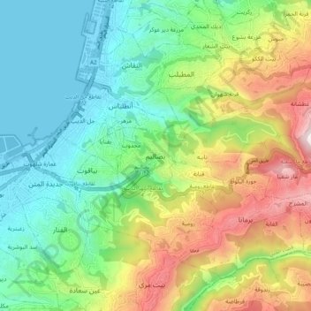 Mapa topográfico Bsalim, altitud, relieve