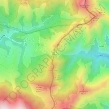 Mapa topográfico Izpegi, altitud, relieve