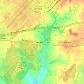 Mapa topográfico Takeley Street, altitud, relieve