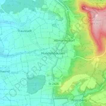 Mapa topográfico Hundelshausen, altitud, relieve