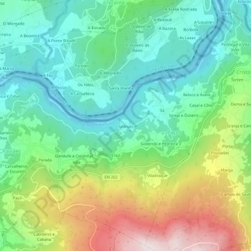 Mapa topográfico Granjas, altitud, relieve