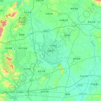 Mapa topográfico Qian'an, altitud, relieve