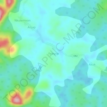 Mapa topográfico Fe'eyop, altitud, relieve