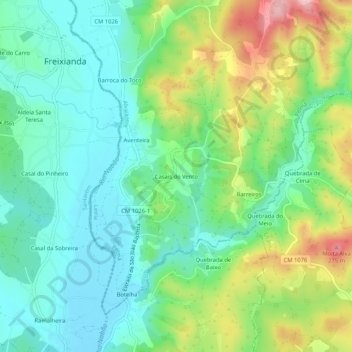 Mapa topográfico Casais do Vento, altitud, relieve