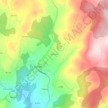 Mapa topográfico Martiñán, altitud, relieve