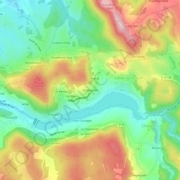 Mapa topográfico Esclauzures, altitud, relieve