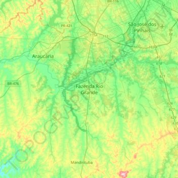 Mapa topográfico Fazenda Rio Grande, altitud, relieve