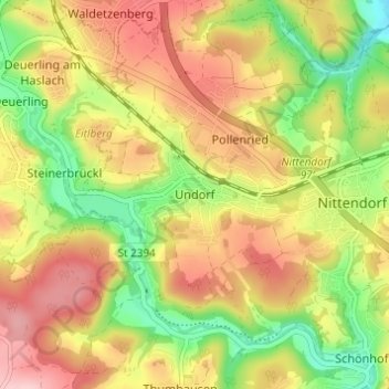 Mapa topográfico Undorf, altitud, relieve