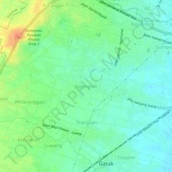 Mapa topográfico Ngemplak, altitud, relieve