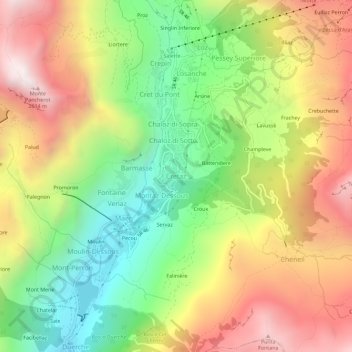 Mapa topográfico Cretaz, altitud, relieve