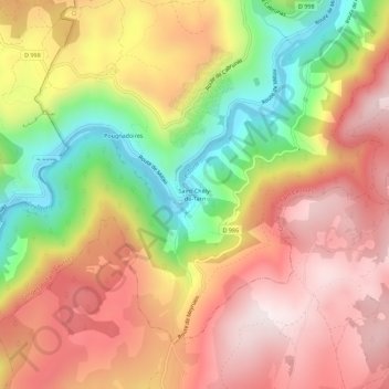 Mapa topográfico Saint-Chély-du-Tarn, altitud, relieve