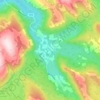 Mapa topográfico Oppland, altitud, relieve