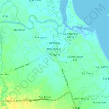Mapa topográfico Vinzons, altitud, relieve