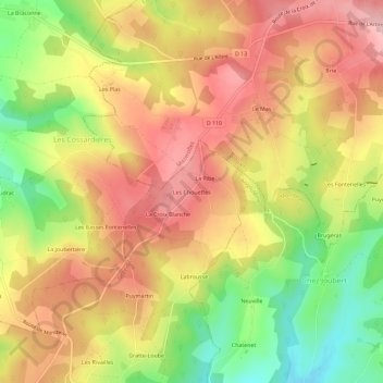 Mapa topográfico Les Chouettes, altitud, relieve