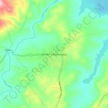Mapa topográfico Asendabo, altitud, relieve