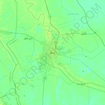 Mapa topográfico Al-Hillah, altitud, relieve