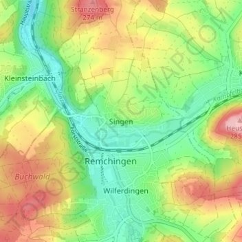 Mapa topográfico Singen, altitud, relieve