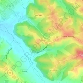 Mapa topográfico Le Conte, altitud, relieve
