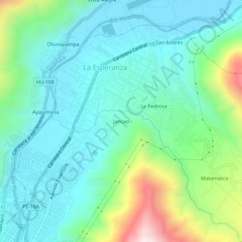 Mapa topográfico Jancao, altitud, relieve