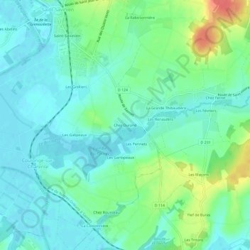 Mapa topográfico Chez Durand, altitud, relieve