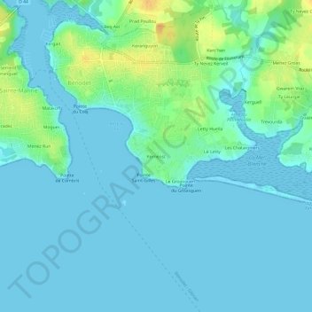 Mapa topográfico Kernéost, altitud, relieve