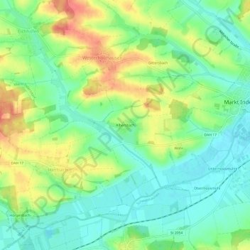 Mapa topográfico Albersbach, altitud, relieve