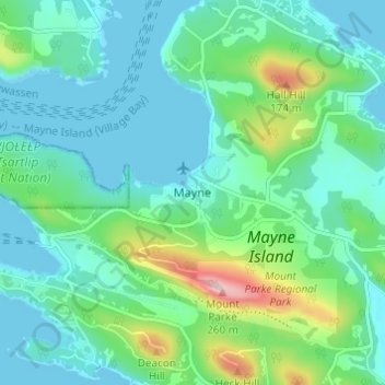 Mapa topográfico Mayne, altitud, relieve