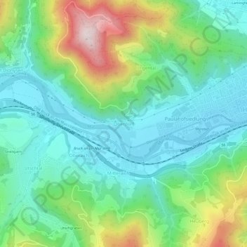 Mapa topográfico Oberdorf, altitud, relieve
