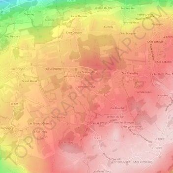 Mapa topográfico Vérossier Haut, altitud, relieve