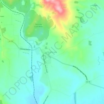 Mapa topográfico Nightcaps, altitud, relieve