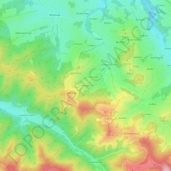 Mapa topográfico Heckels, altitud, relieve