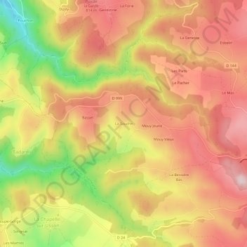 Mapa topográfico La Souche, altitud, relieve