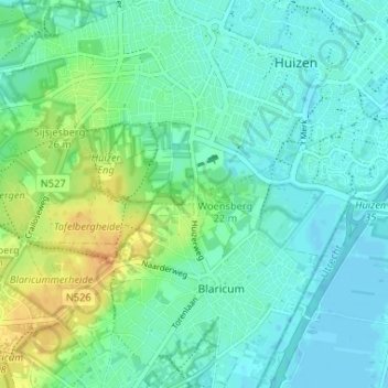 Mapa topográfico Huizerhoogt, altitud, relieve
