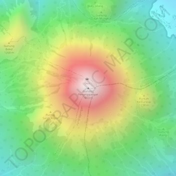 Mapa topográfico Mount Penanggungan, altitud, relieve