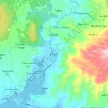 Mapa topográfico Loboc, altitud, relieve