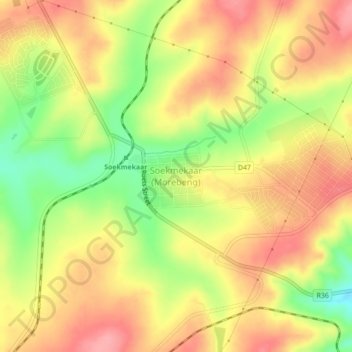 Mapa topográfico Soekmekaar (Morebeng), altitud, relieve
