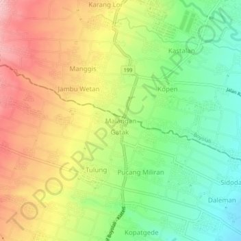 Mapa topográfico Malangan, altitud, relieve