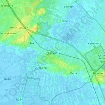 Mapa topográfico Steenwijk, altitud, relieve