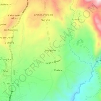 Mapa topográfico Ibilligagua, altitud, relieve