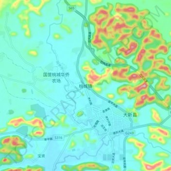 Mapa topográfico 桃城镇, altitud, relieve