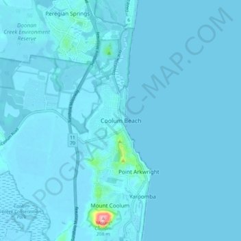 Mapa topográfico Coolum Beach, altitud, relieve