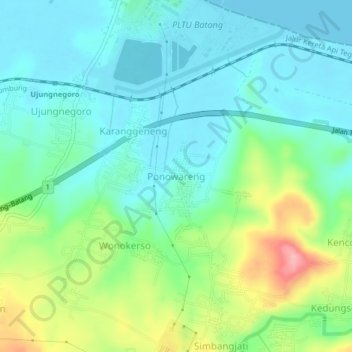 Mapa topográfico Ponowareng, altitud, relieve