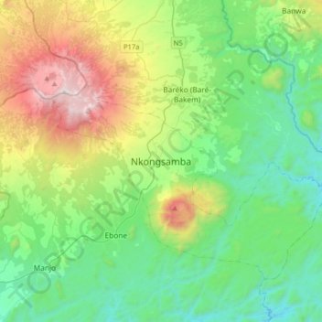 Mapa topográfico Nkongsamba, altitud, relieve