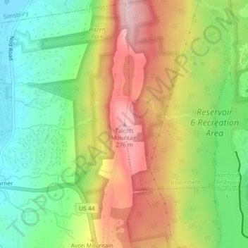 Mapa topográfico Talcott Mountain, altitud, relieve