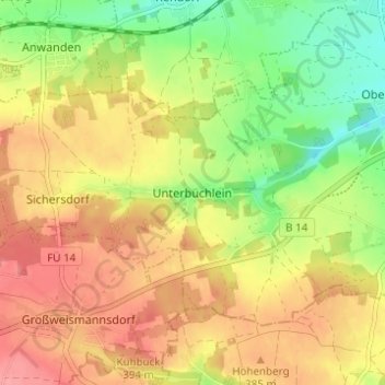 Mapa topográfico Unterbüchlein, altitud, relieve