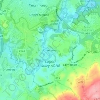 Mapa topográfico Edenderry, altitud, relieve