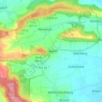 Mapa topográfico Schwand, altitud, relieve